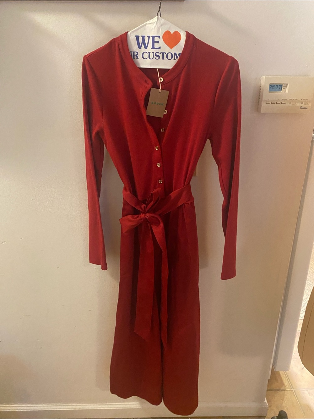 Boden Red Long-Sleeve Tie-Waist Maxi Dress - Picture 9 of 11